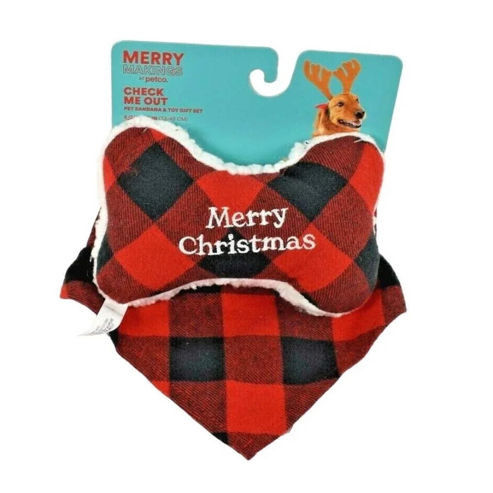 Merry Makings Check Me Out Small to Med Pet Bandana and Dog Toy Gift Set